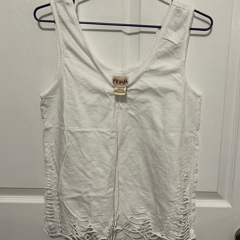 Anthropologie Pepin Echo Cut out White Tank Top Size S